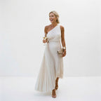 Women's asymmetric one-shoulder wedding dress back view