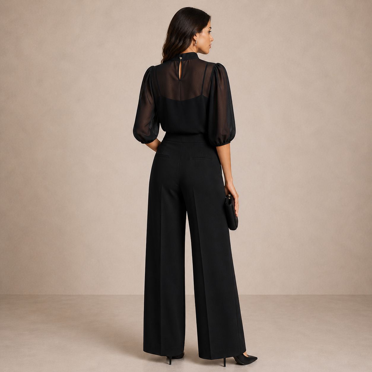 Three-Piece Cape Co-Ord Set with Wide-Leg Trousers