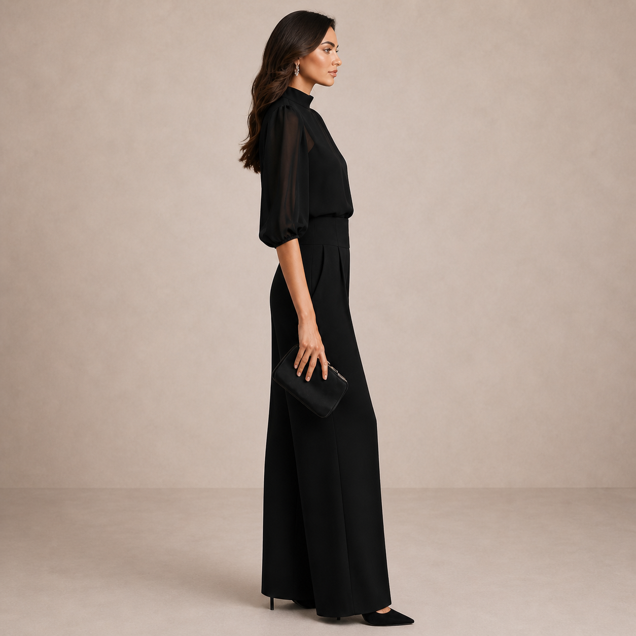 Three-Piece Cape Co-Ord Set with Wide-Leg Trousers