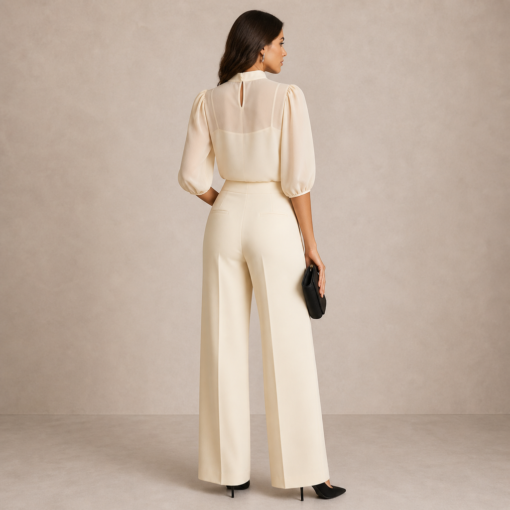 Three-Piece Cape Co-Ord Set with Wide-Leg Trousers