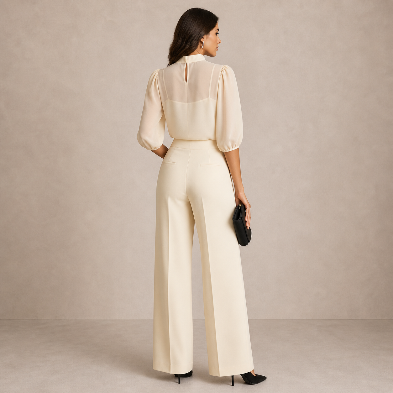 Three-Piece Cape Co-Ord Set with Wide-Leg Trousers