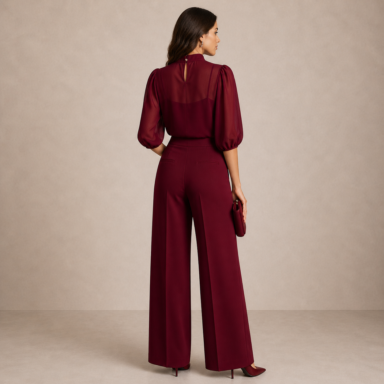 Three-Piece Cape Co-Ord Set with Wide-Leg Trousers