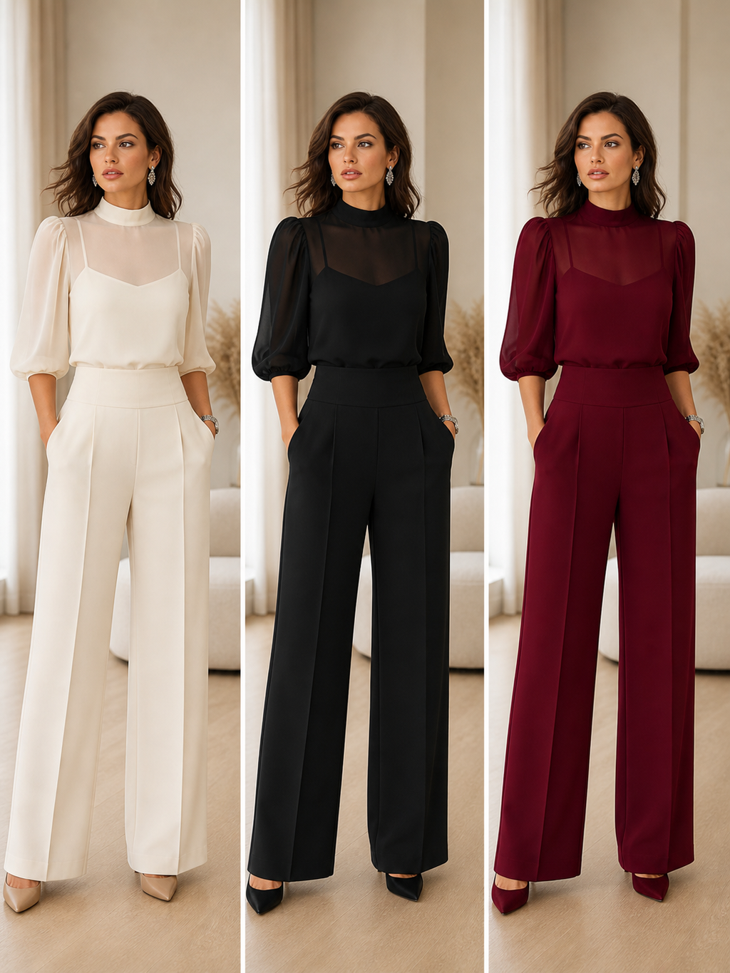 Three-Piece Cape Co-Ord Set with Wide-Leg Trousers