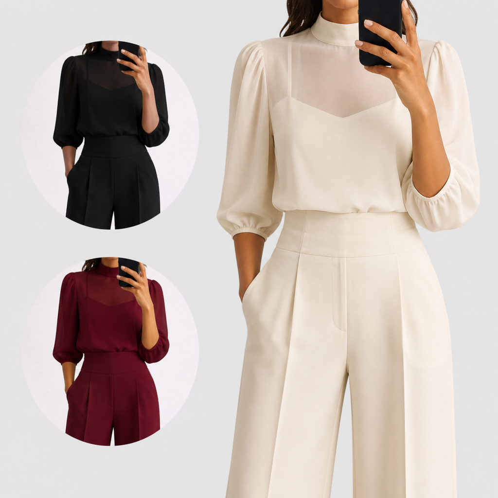 Three-Piece Cape Co-Ord Set with Wide-Leg Trousers