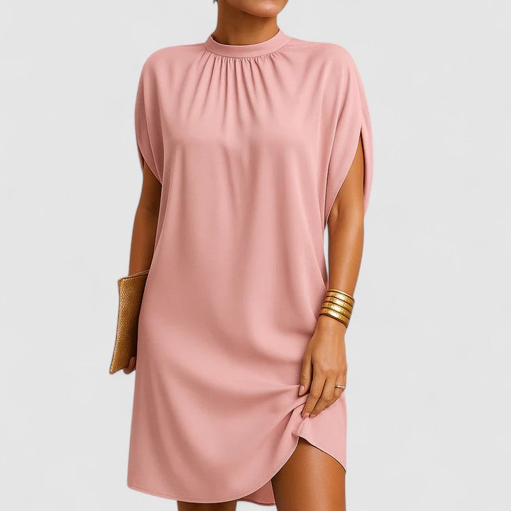 Pink summer maxi dress front view flattering silhouette
