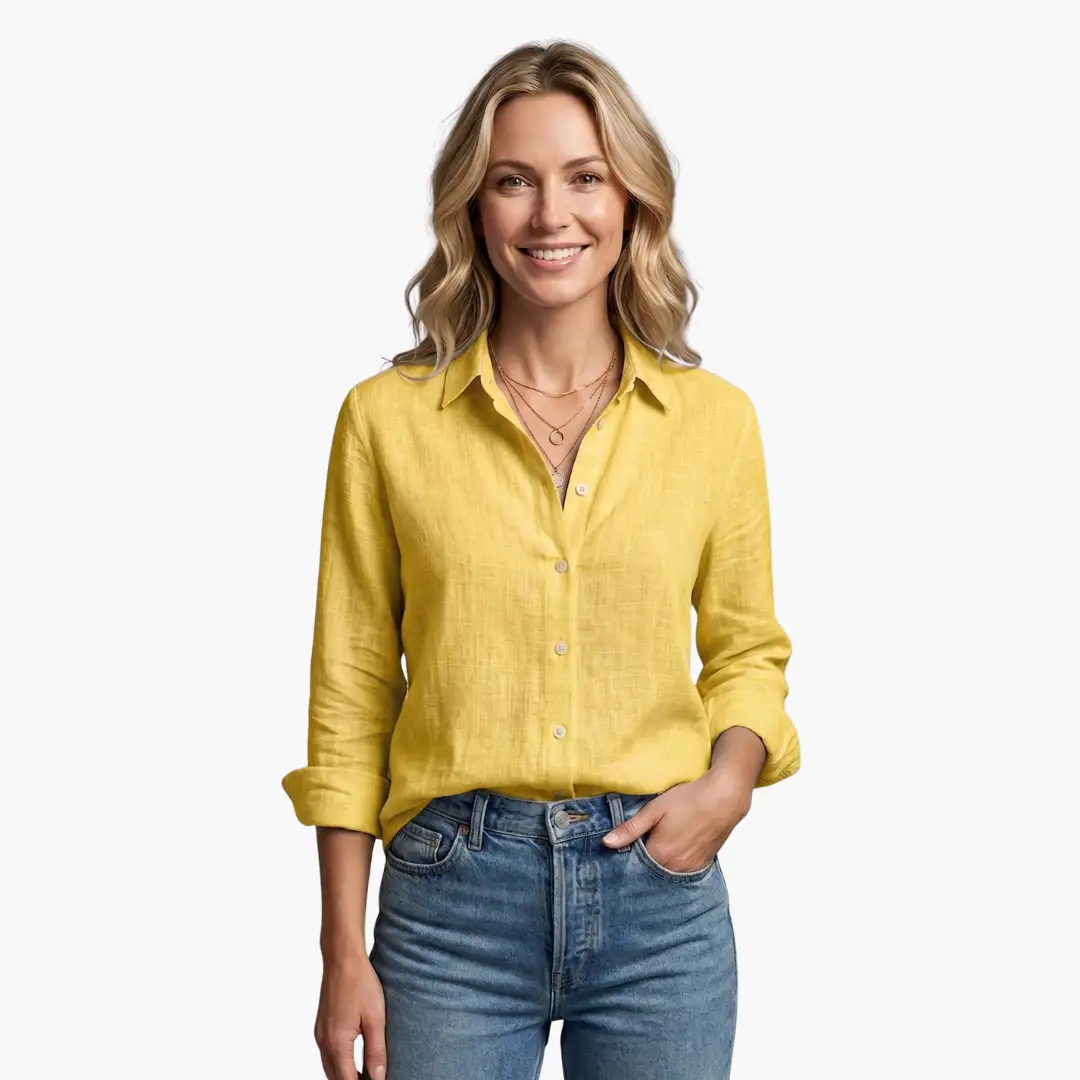 Women's Vintage Floral Long Sleeve Blouse worn view - Classic Versatile Shirt