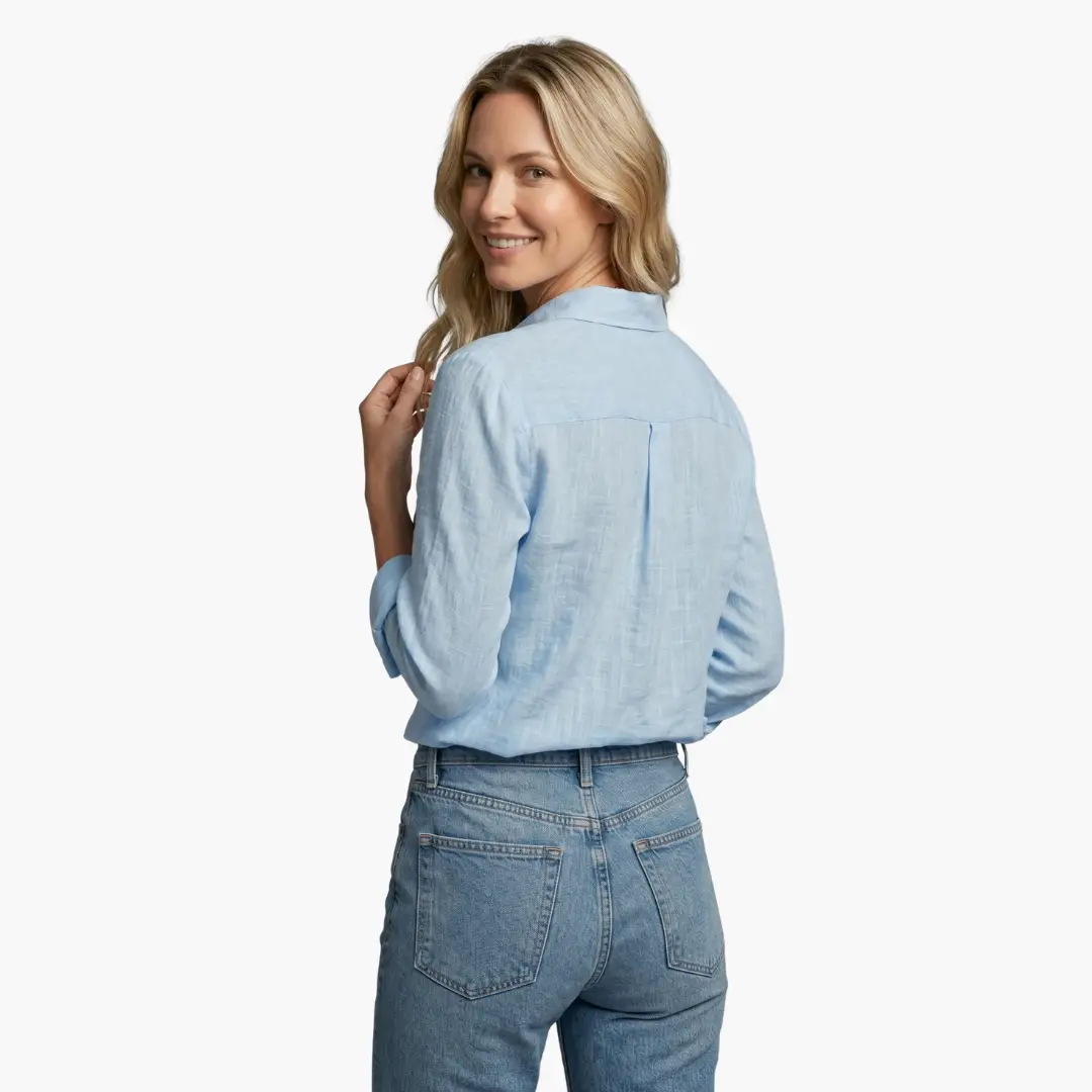Women's Vintage Floral Long Sleeve Blouse back view - Classic Versatile Shirt
