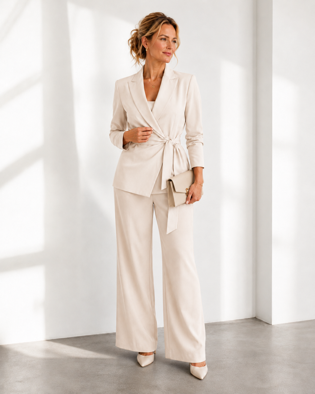 Green jacket and wide trousers co-ord set
