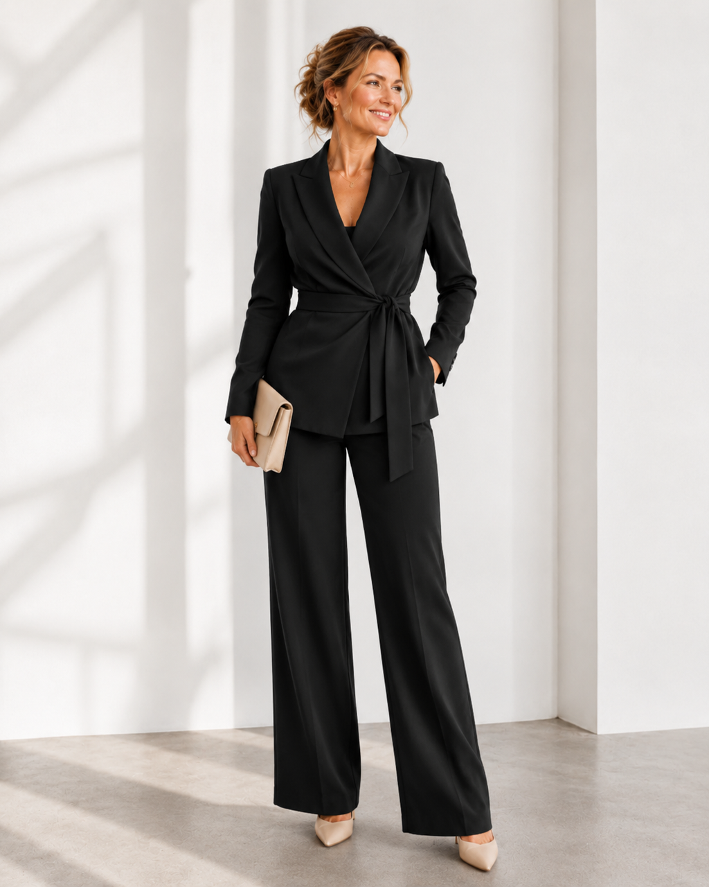 Green jacket and wide trousers co-ord set