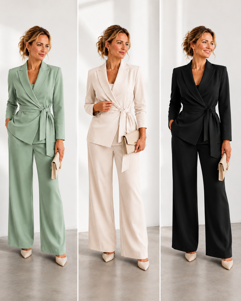 Green jacket and wide trousers co-ord set