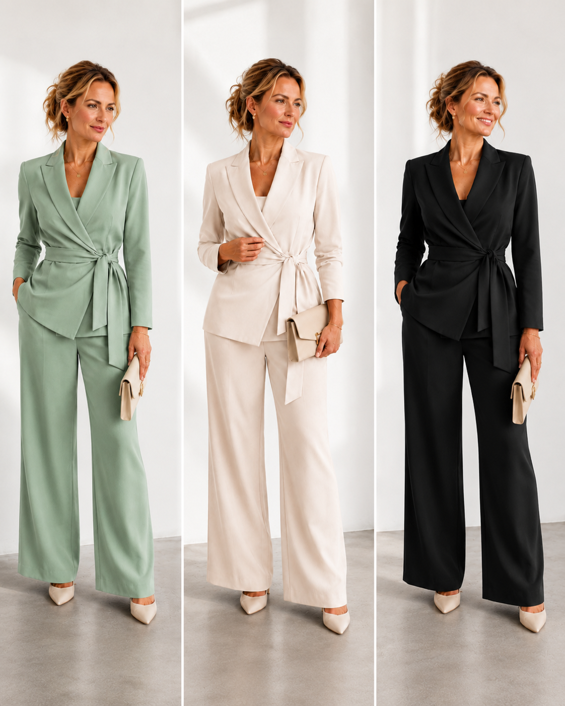 Green jacket and wide trousers co-ord set