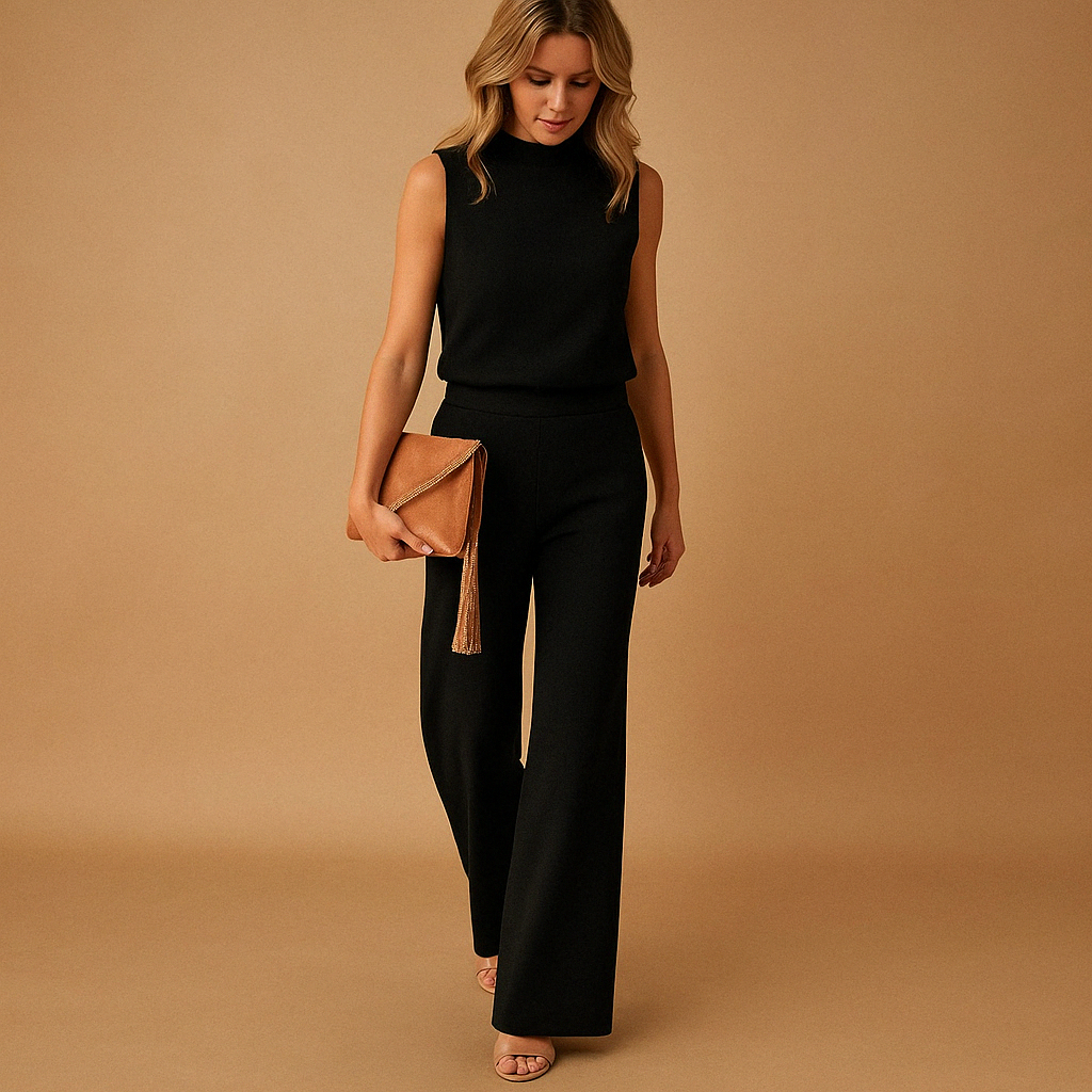 Women's Elegant Jumpsuit with Round Neck and Wide Legs