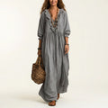 Eliana ruffle trim striped boho maxi dress front view