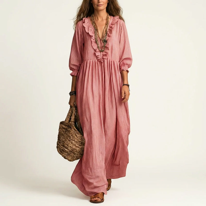 Eliana boho dress side profile flowing hem