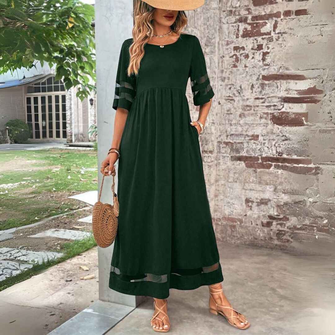 Women's cotton blend casual maxi dress with empire waist, side profile