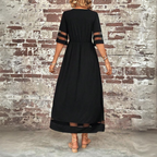 Women's elegant cotton blend maxi dress with empire waist, full length view