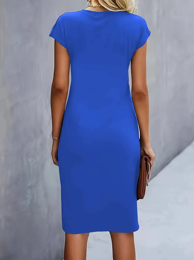 Short sleeve ruched waist midi dress, ruched waist detail