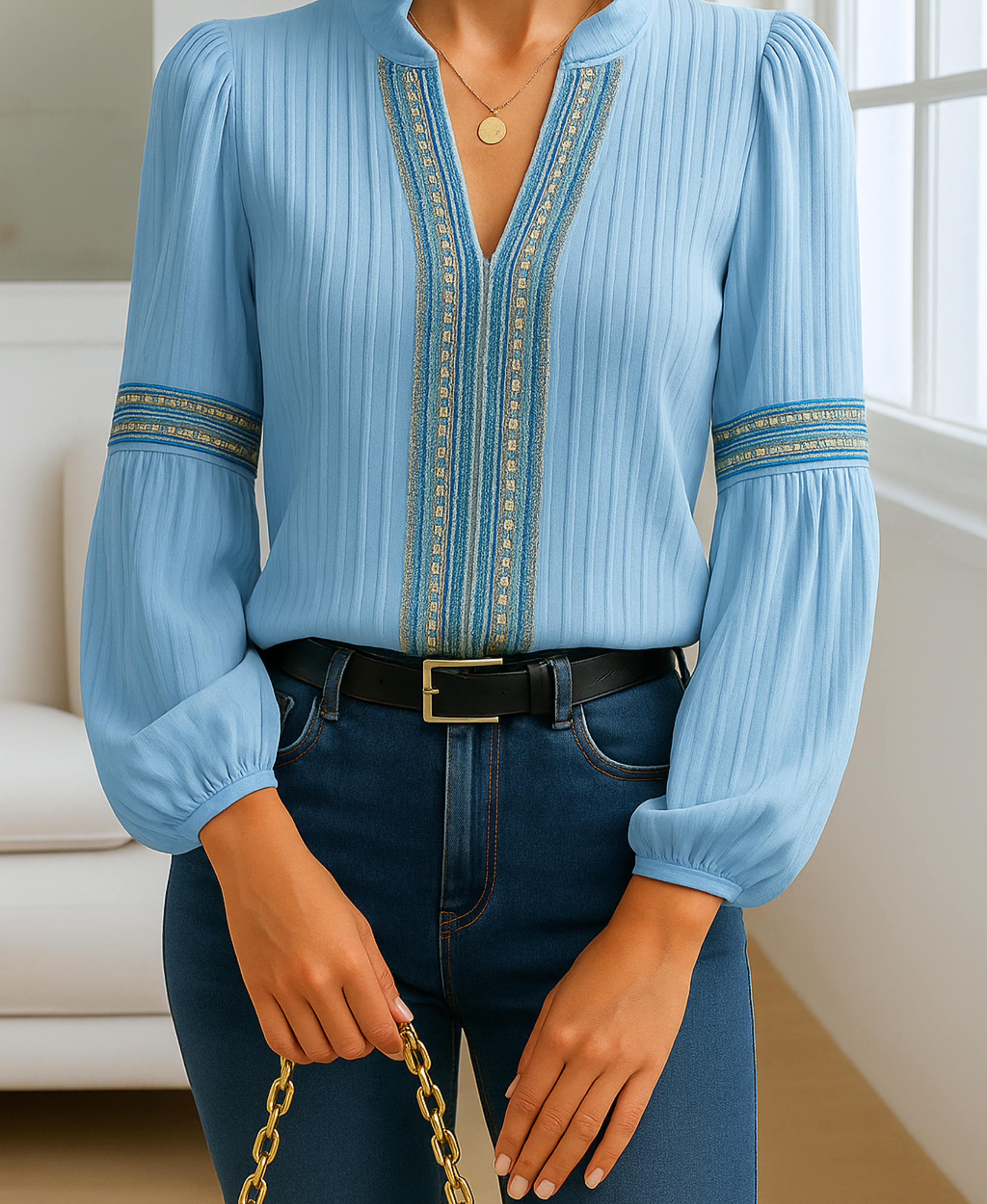 Vintage V-Neck Blouse Relaxed Fit Black | Alba Muse