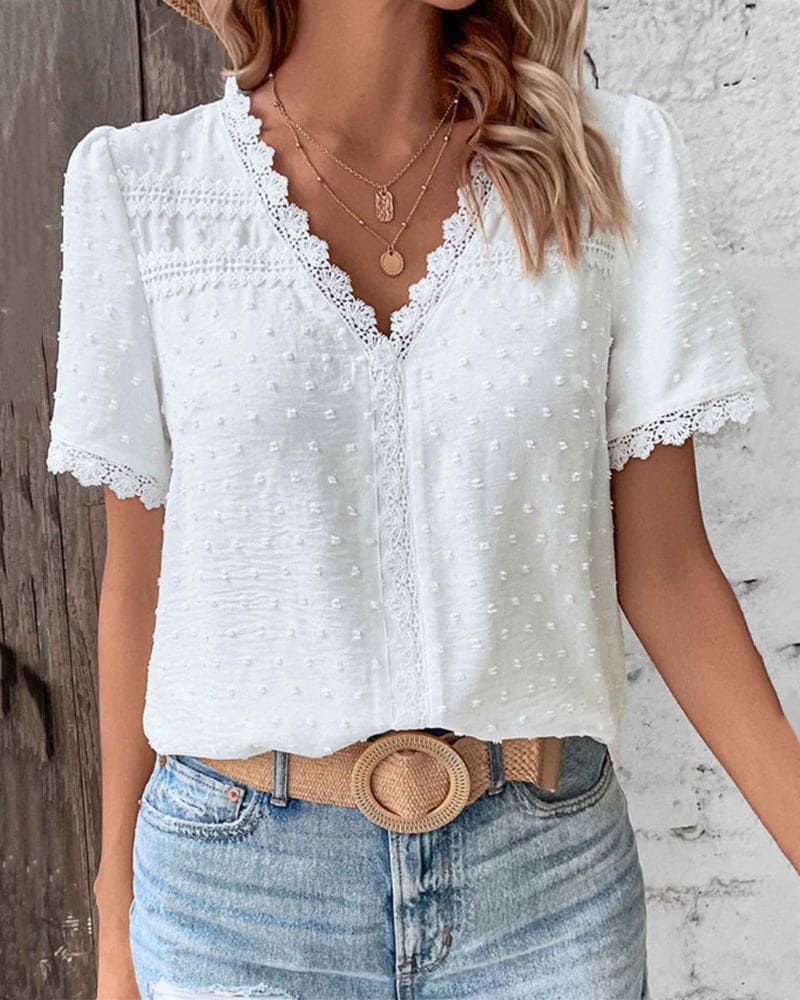 V-neck blouse with lace detail summer | Alba Muse