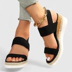 Orthopaedic platform sandals in black – women's elastic strap espadrille sole