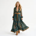 Floral maxi summer wedding dress in green, front view