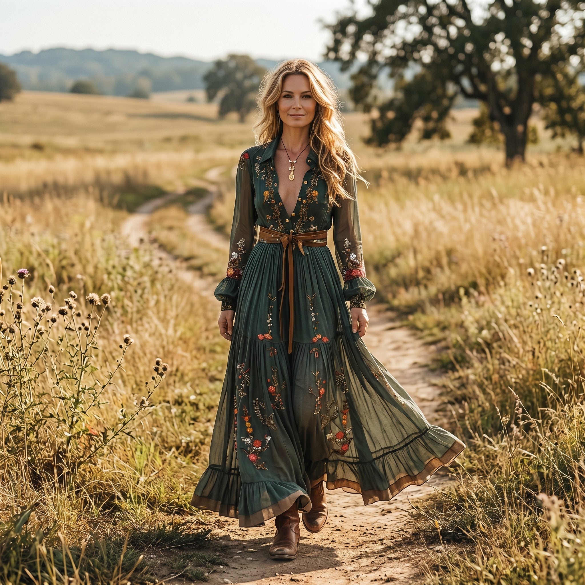 Floral maxi summer wedding dress, floral print detail