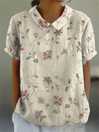 Women's Vintage Floral Embroidered Blouse – Classic Collar