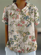 Women's Vintage Floral Embroidered Blouse – Classic Collar