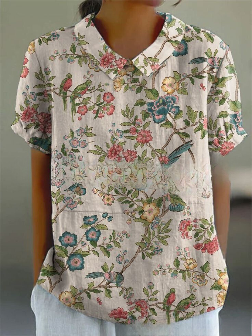 Women's Vintage Floral Embroidered Blouse – Classic Collar