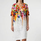 Women's abstract floral long sleeve shift dress, third colourway back view