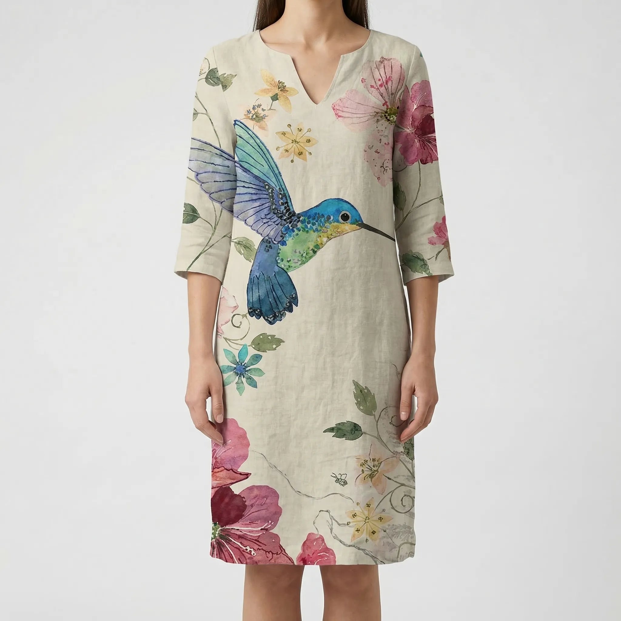 Abstract Floral Long Sleeve Shift Dress – Casual