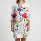 Abstract Floral Long Sleeve Shift Dress – Casual