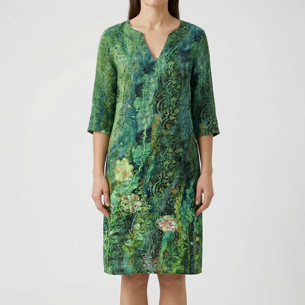 Abstract Floral Long Sleeve Shift Dress – Casual
