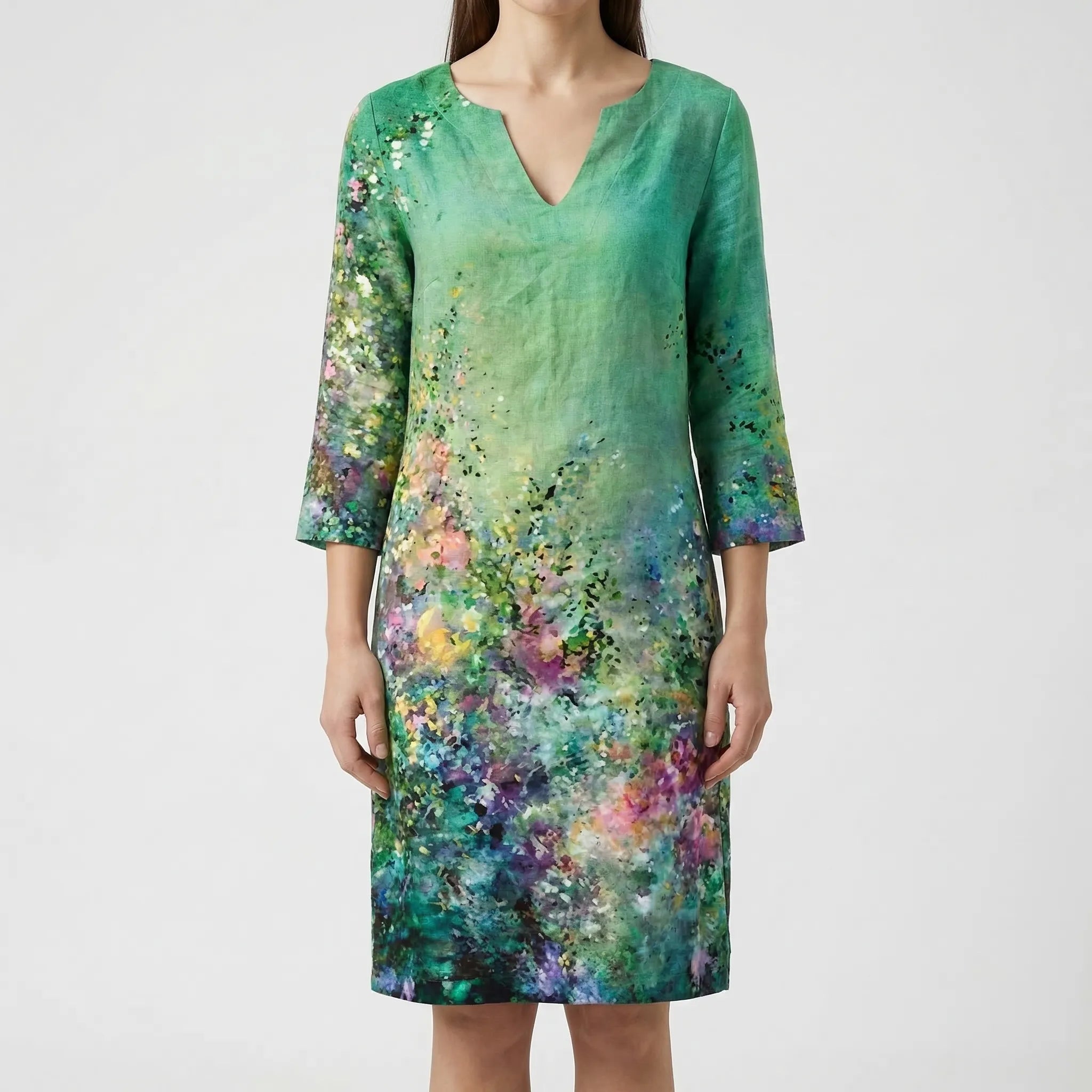 Abstract Floral Long Sleeve Shift Dress – Casual