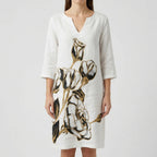 Women's abstract floral long sleeve shift dress, second colourway front view
