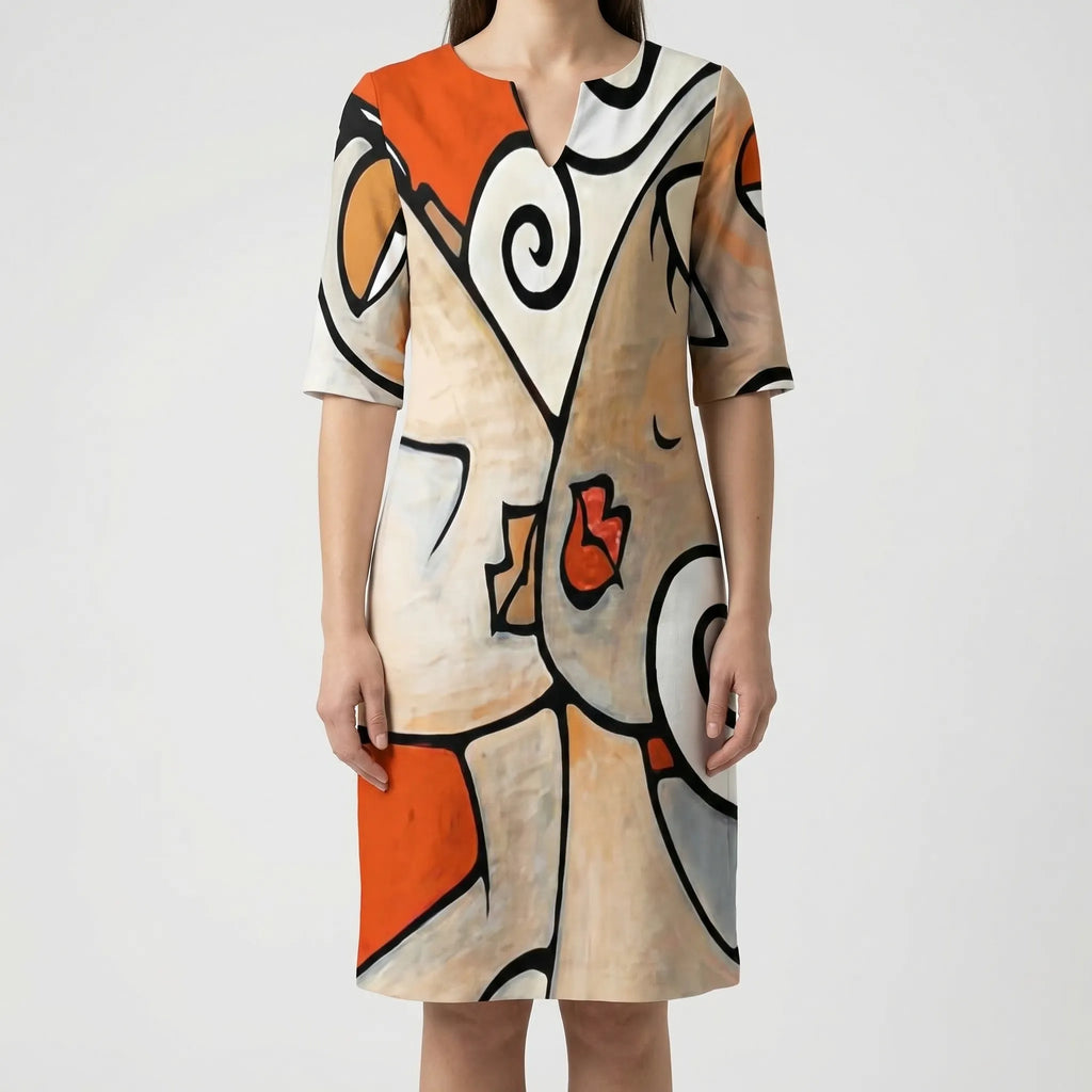 Women's abstract floral long sleeve shift dress, second colourway side view