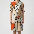 Women's abstract floral long sleeve shift dress, second colourway side view
