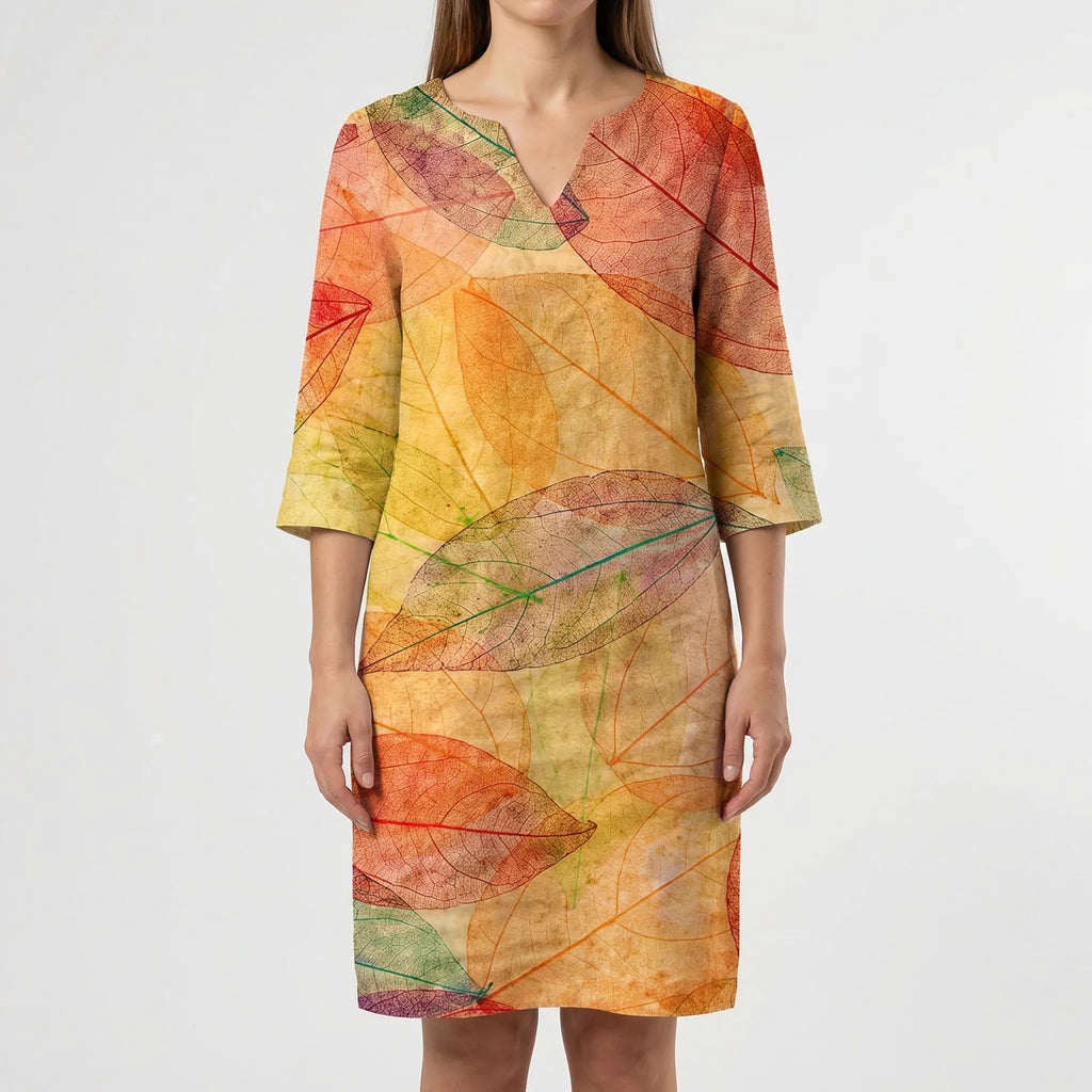 Women's abstract floral long sleeve shift dress, second colourway back view