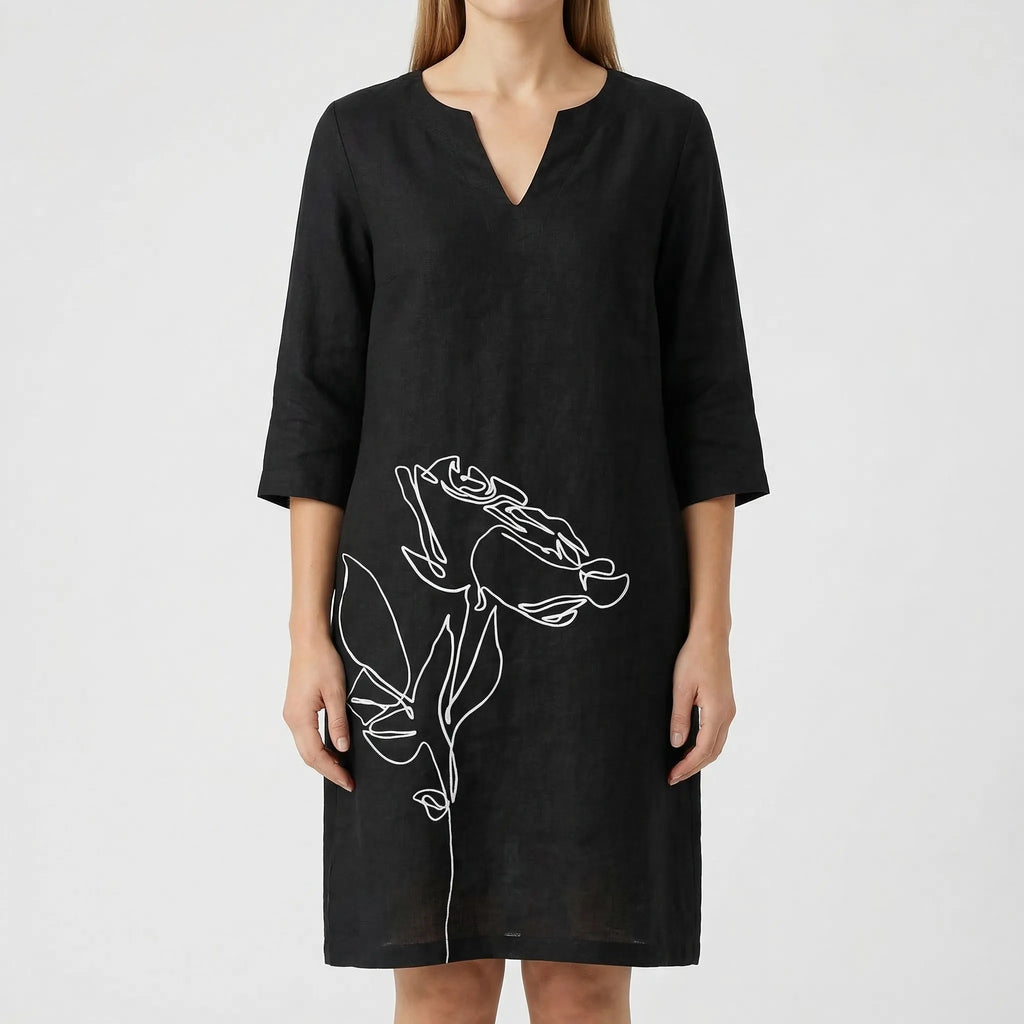Women's abstract floral long sleeve shift dress, third colourway front view