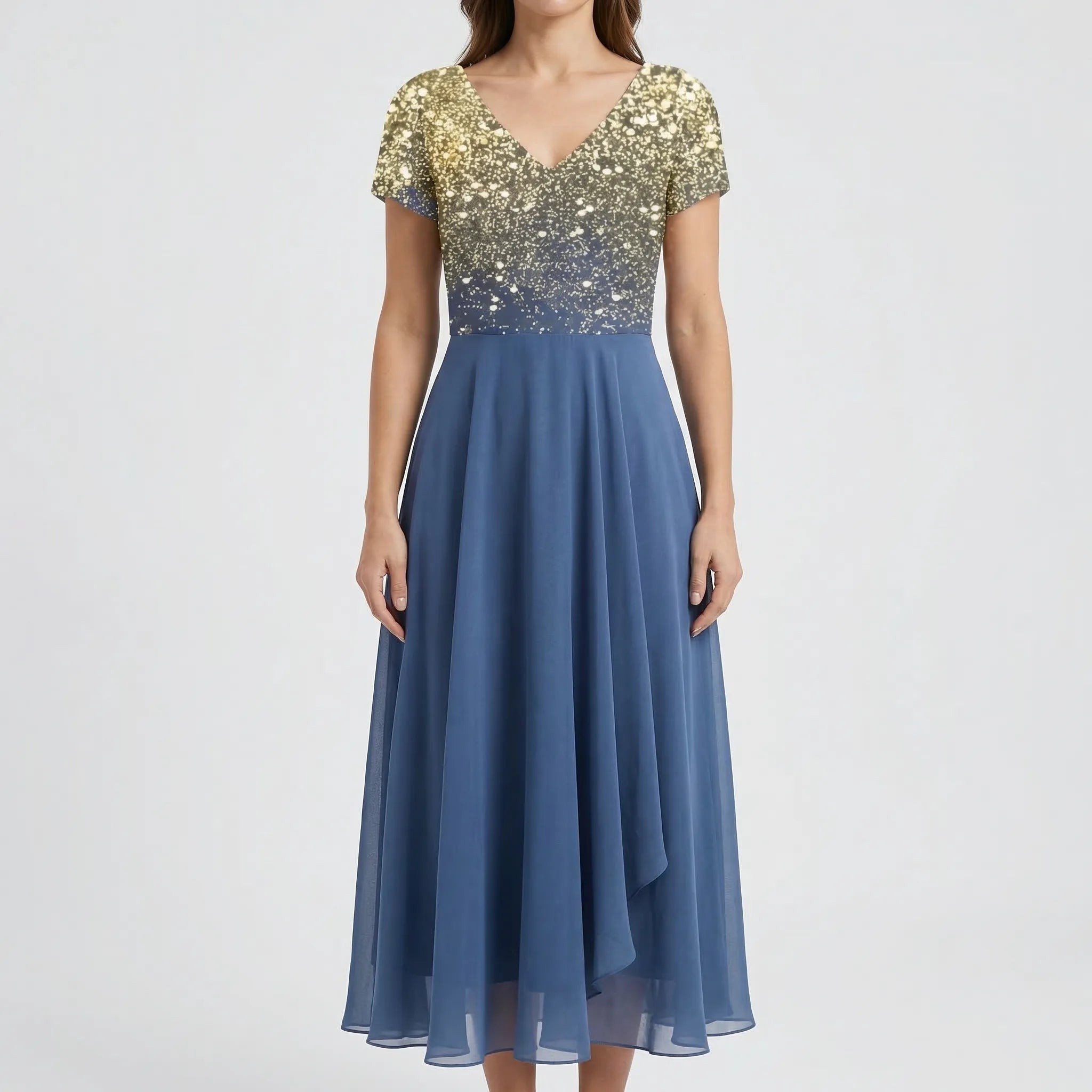 Floral print bodice midi dress in third colourway, side view