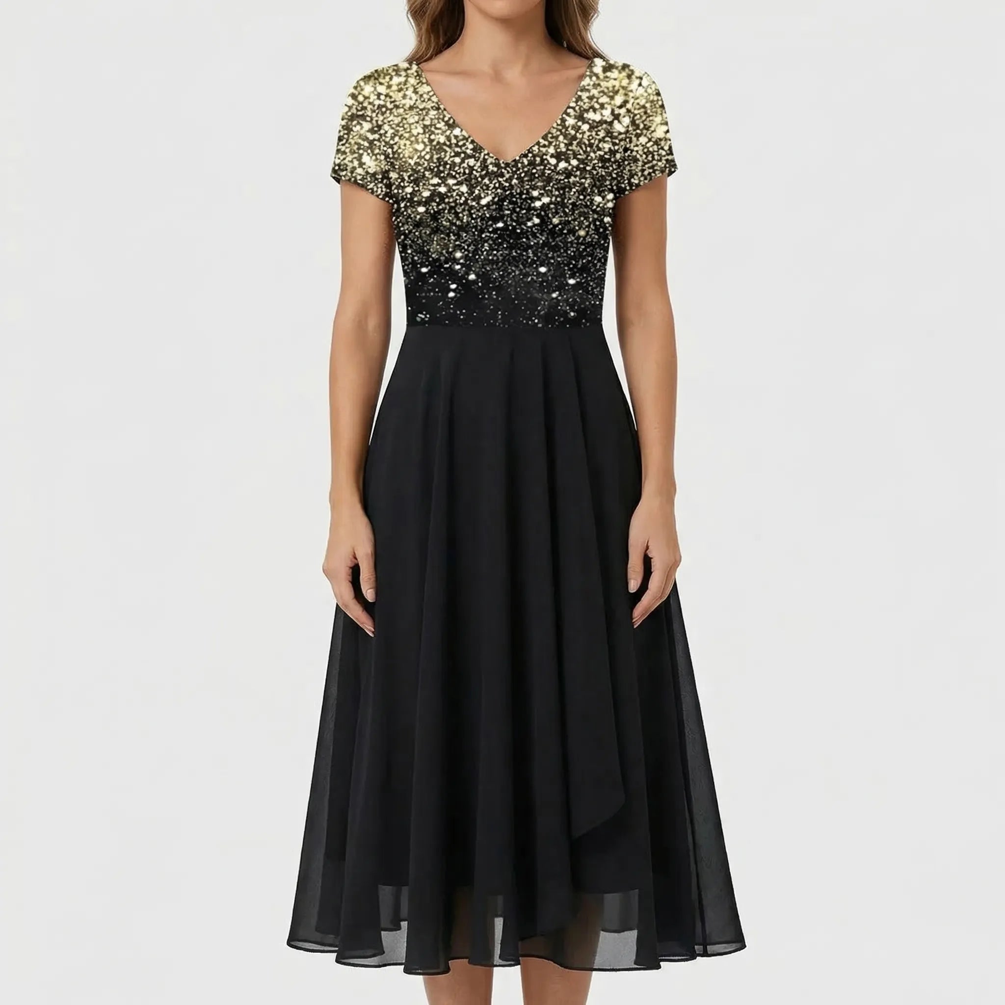Floral print bodice midi dress in second colourway, front view