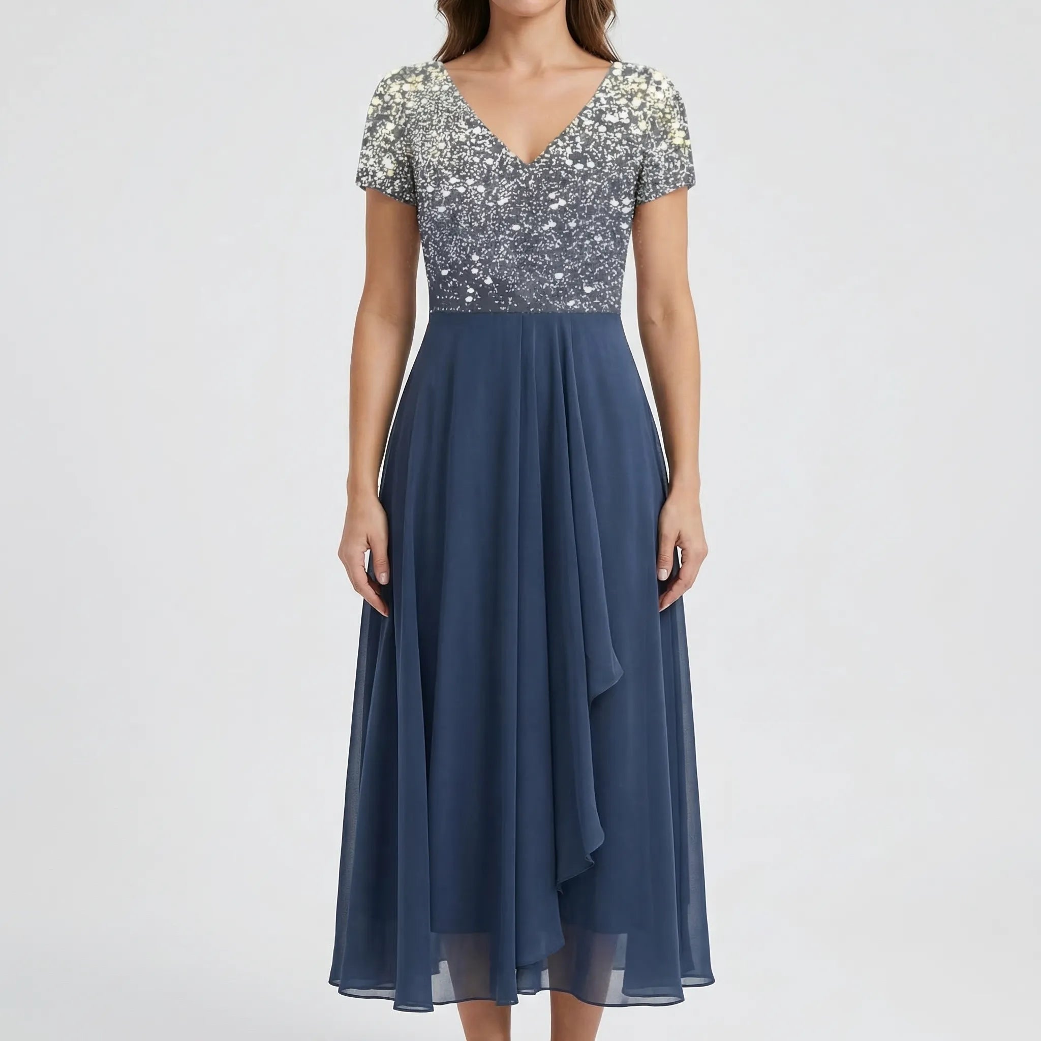 Floral print bodice midi dress in third colourway, front view