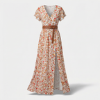 Lightweight paisley maxi dress styled for holidays