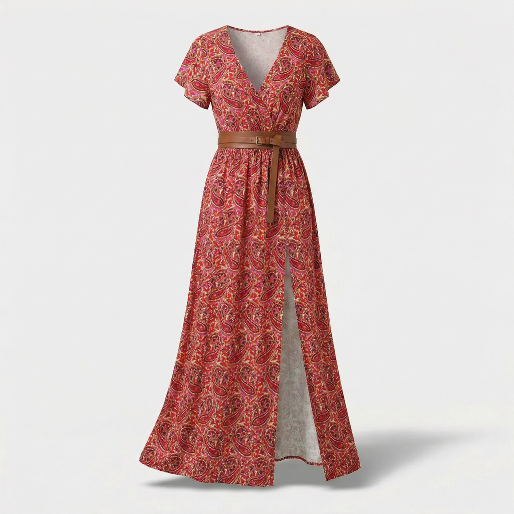 Flowing Paisley V-Neck Maxi Dress – Occasion