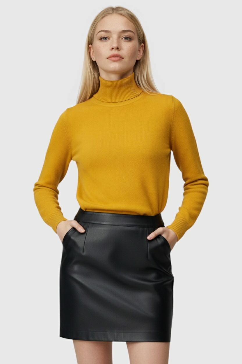 Yellow Fleece Lined Thermal Turtleneck