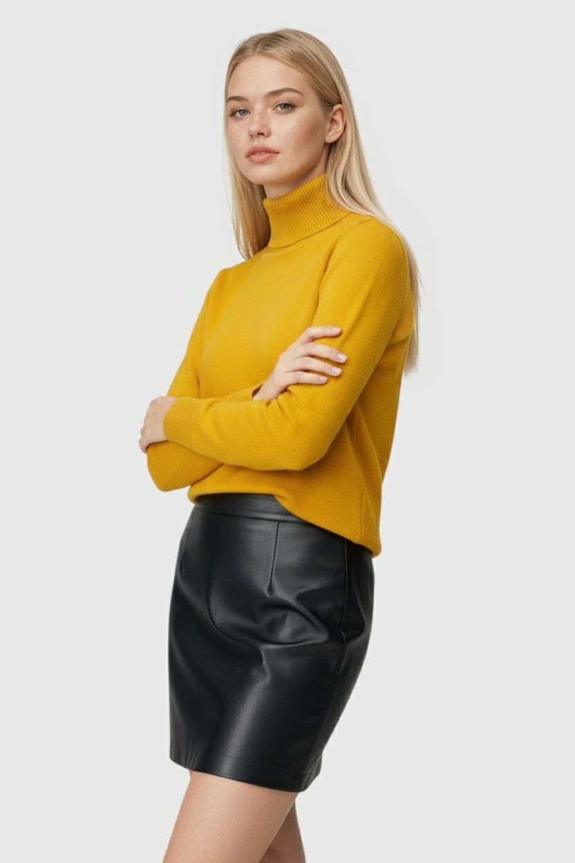 Yellow Fleece Lined Thermal Turtleneck