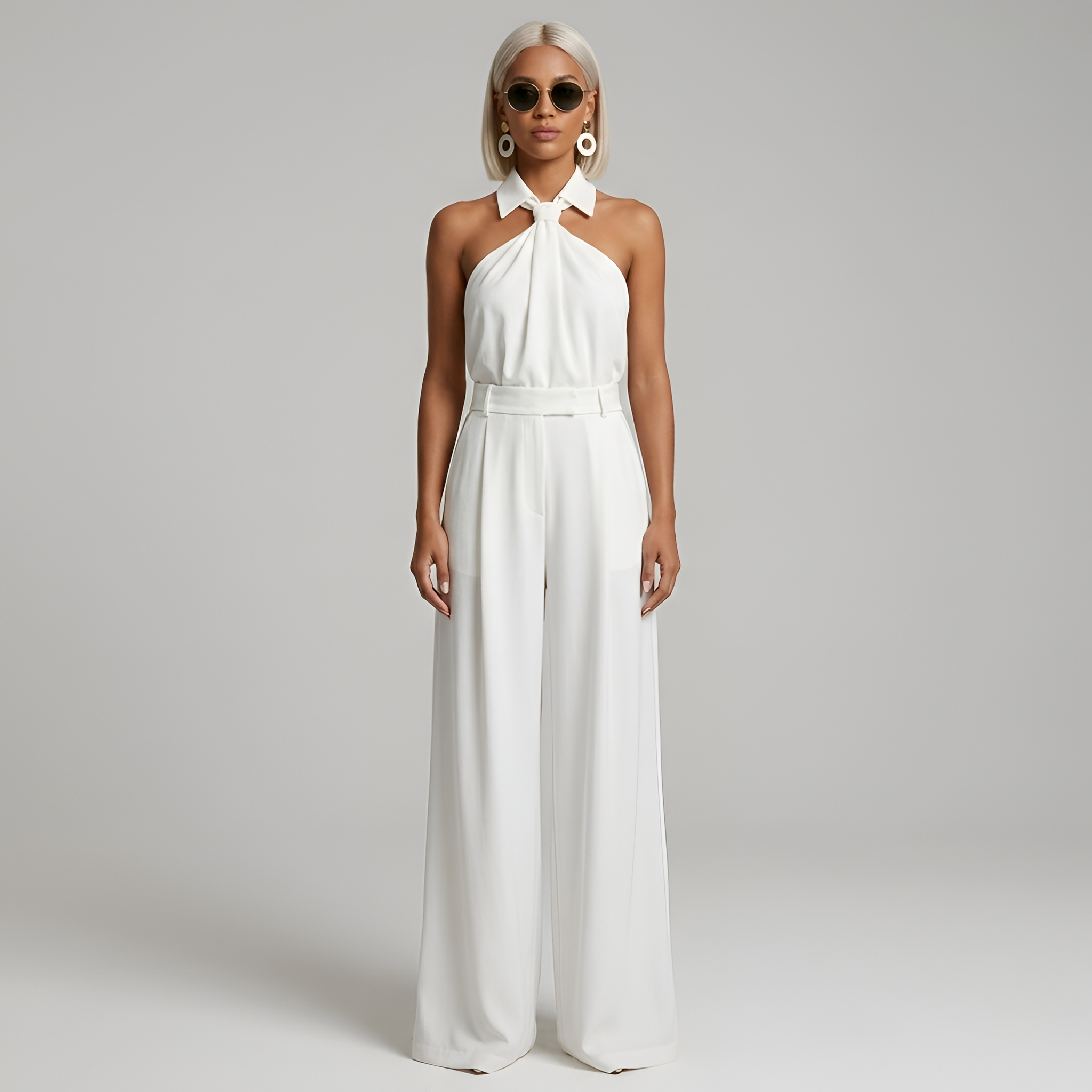 Halter neck high waist wide leg jumpsuit, styling view