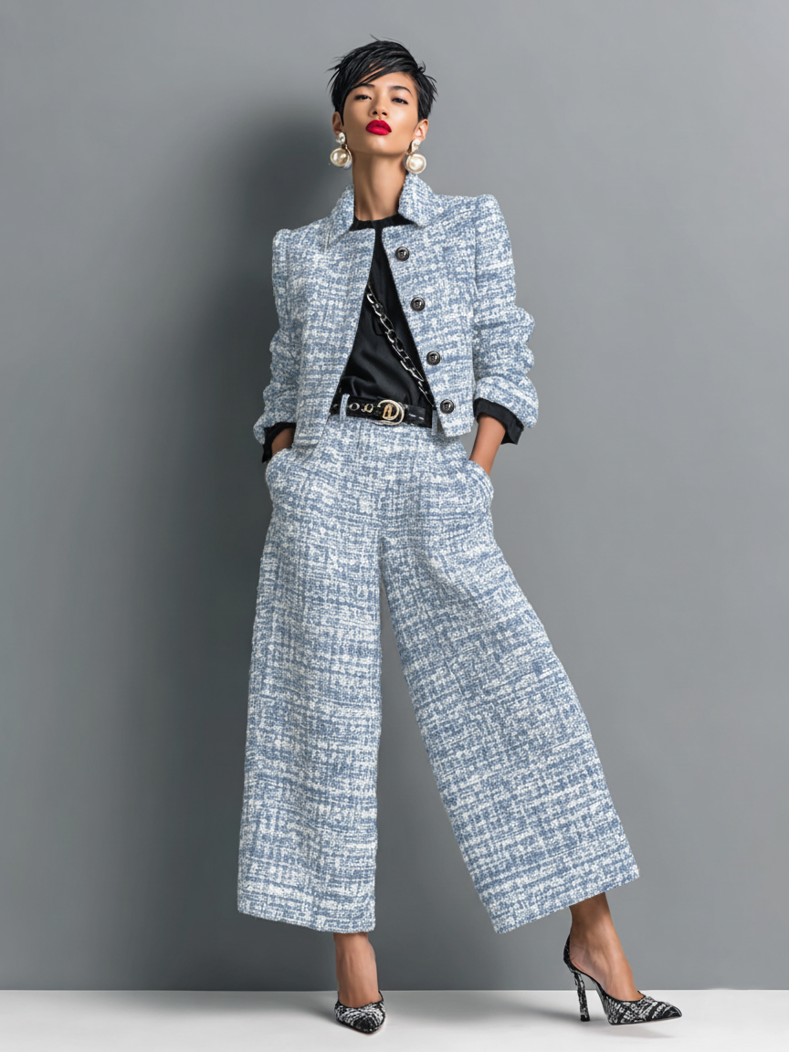 Black chic tailored textured Co-Ord Set