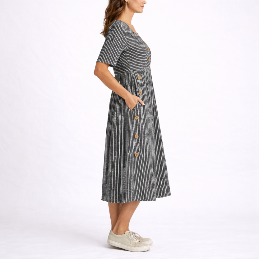 Stripe midi dress for women city break casual fashion | Alba Muse