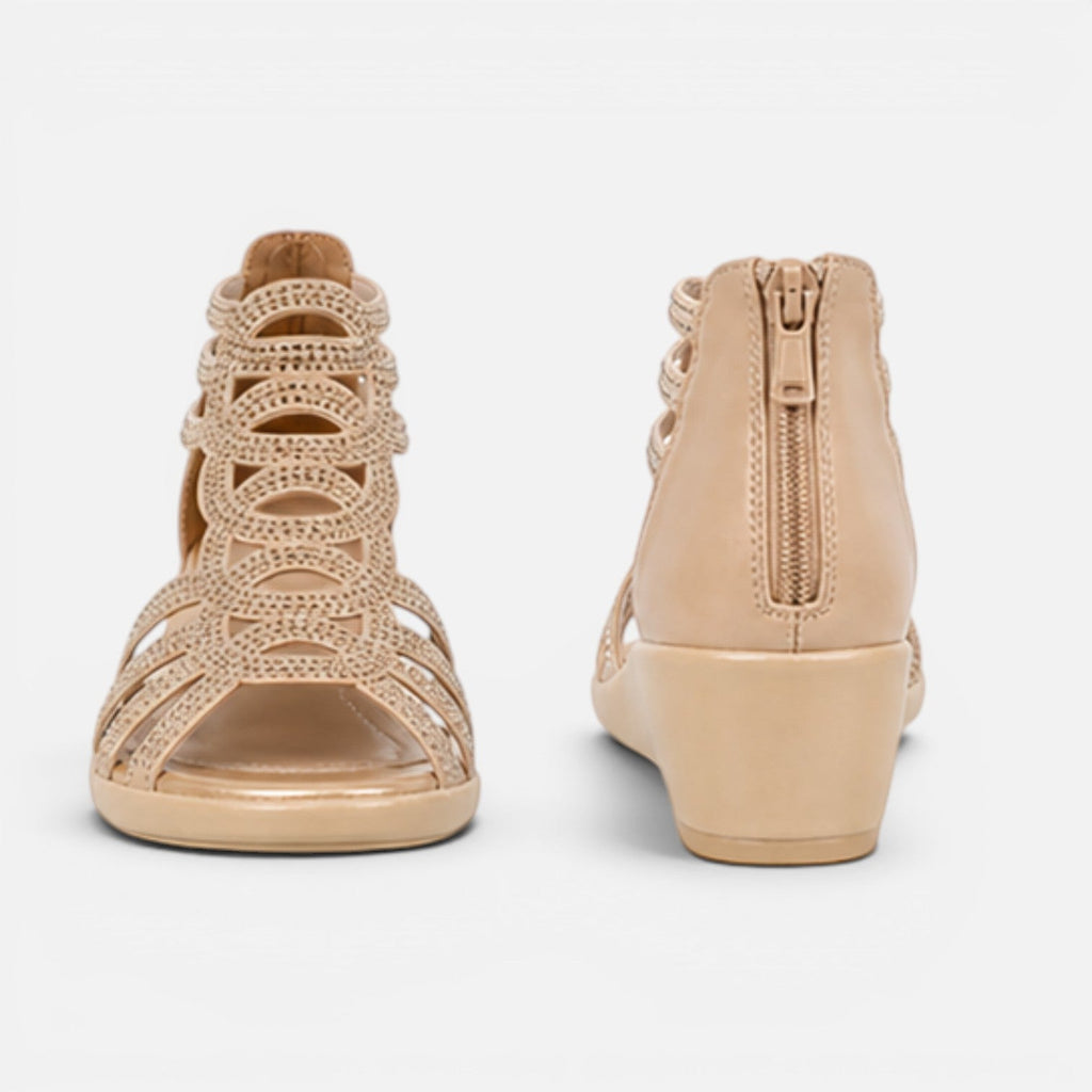 Orthopaedic wedge sandals lifestyle on-feet shot